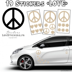 19 Stickers Peace and Love - Deco Vinyle pour auto voiture