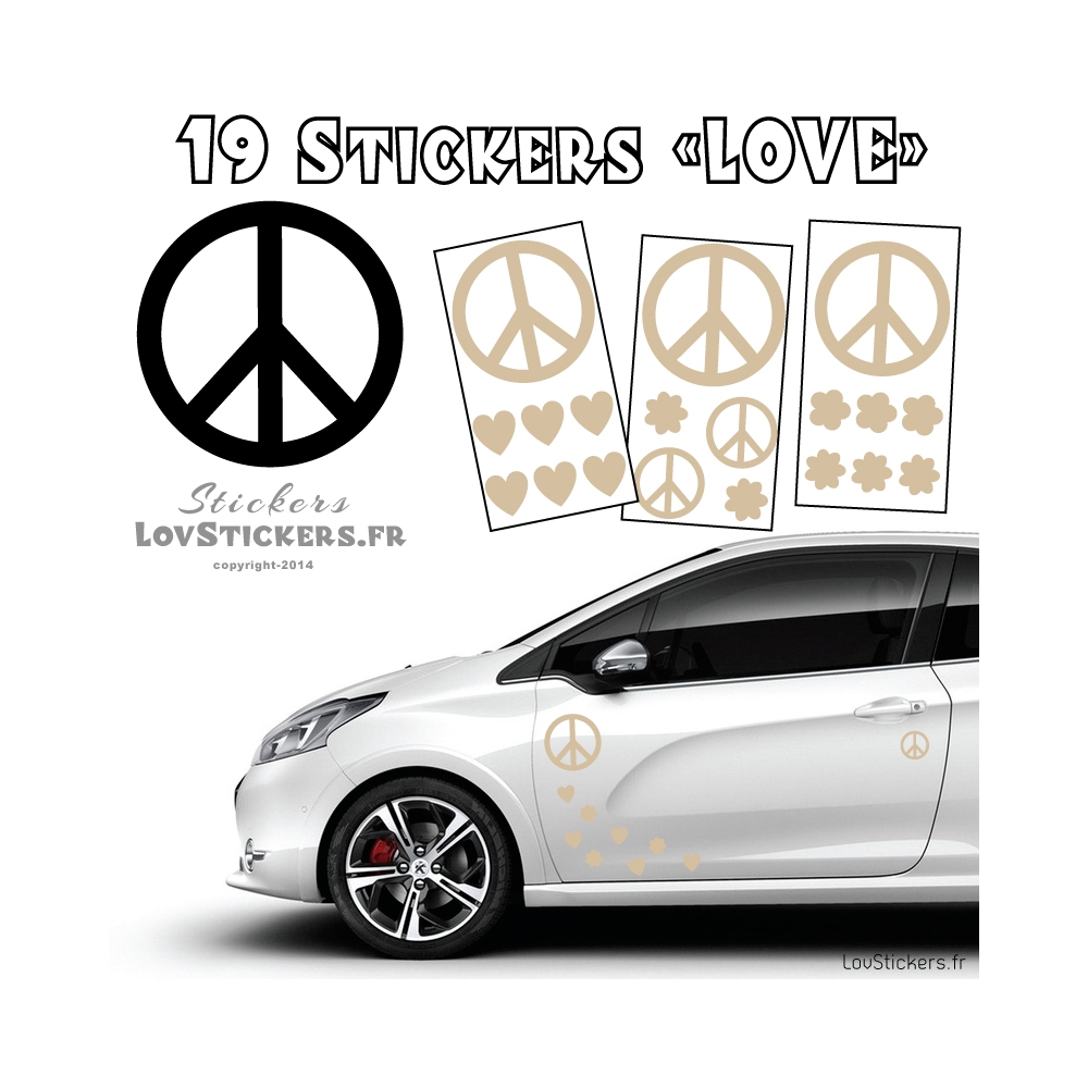 19 Stickers Peace and Love - Deco Vinyle pour auto voiture