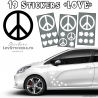 19 Stickers Peace and Love - Deco Vinyle pour auto voiture