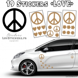 19 Stickers Peace and Love - Deco Vinyle pour auto voiture