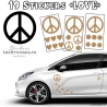 19 Stickers Peace and Love - Deco Vinyle pour auto voiture