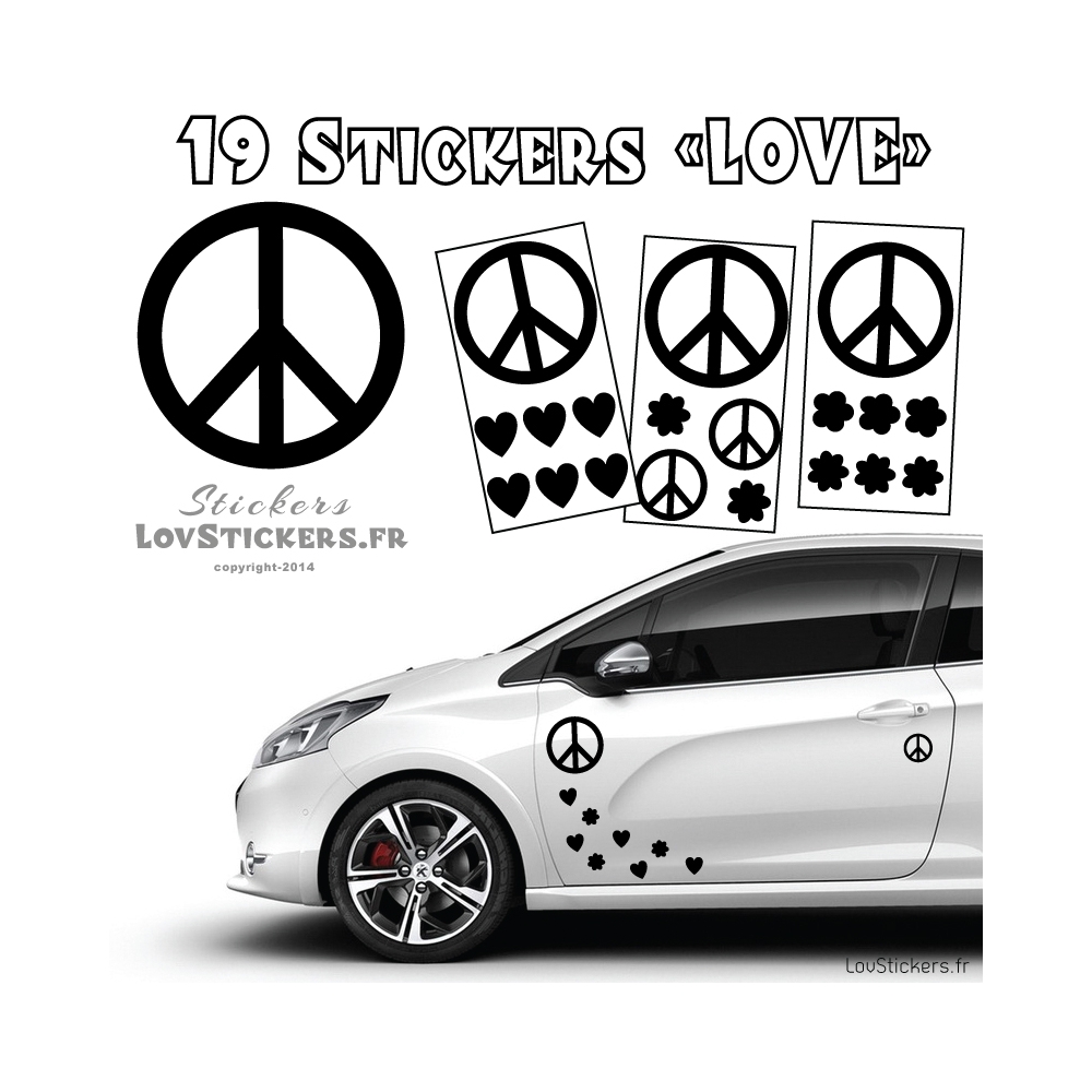 19 Stickers Peace and Love - Deco Vinyle pour auto voiture