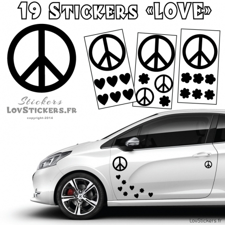 19 Stickers Peace and Love - Deco Vinyle pour auto voiture 19 Stickers Peace and Love - Deco Vinyle pour auto voiture