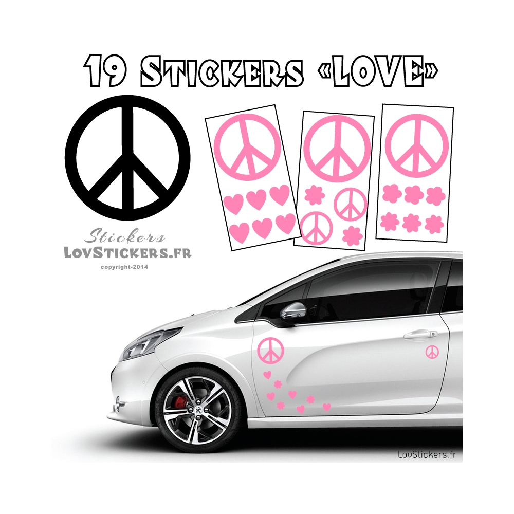 19 Stickers Peace and Love - Deco Vinyle pour auto voiture