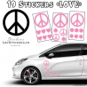 19 Stickers Peace and Love - Deco Vinyle pour auto voiture