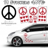 19 Stickers Peace and Love - Deco Vinyle pour auto voiture