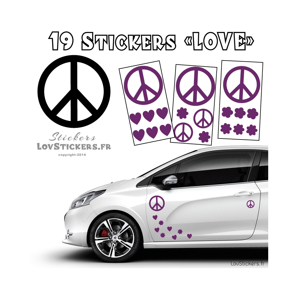 19 Stickers Peace and Love - Deco Vinyle pour auto voiture