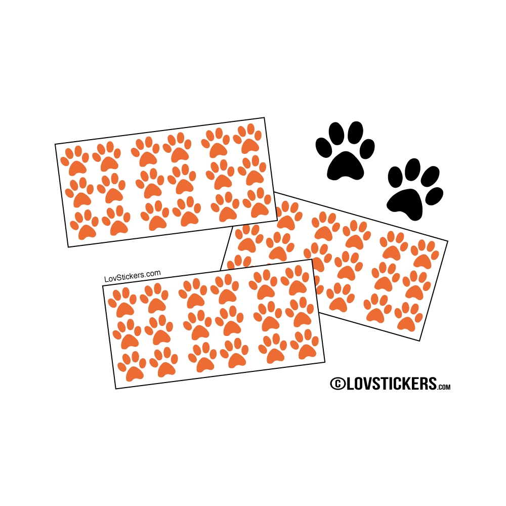 Lot de 54 Stickers Empreintes de Chat couleur orange