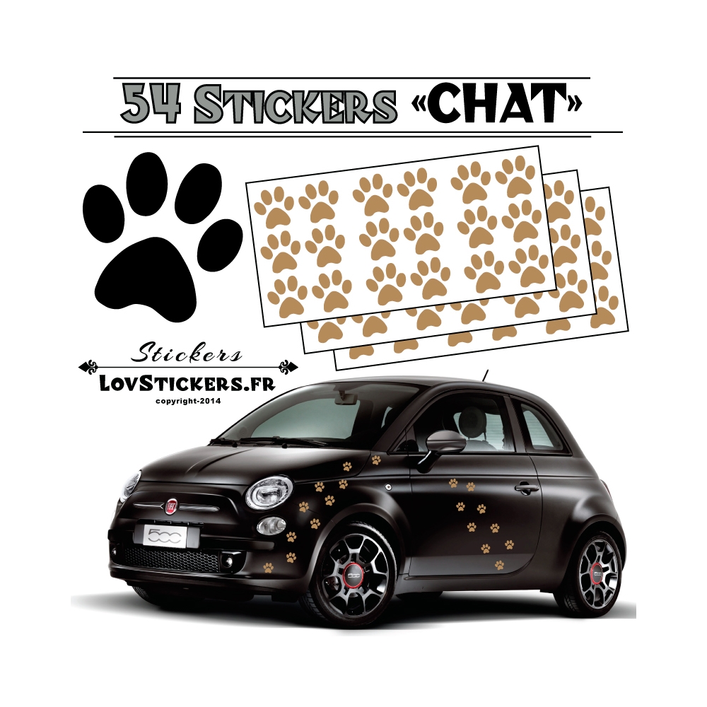Lot de 54 Stickers Empreintes de Chat couleur marron clair