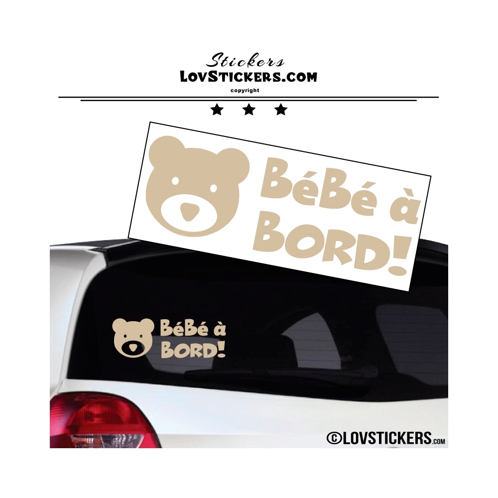 Stickers bébé à bord beige avec tête d'ours