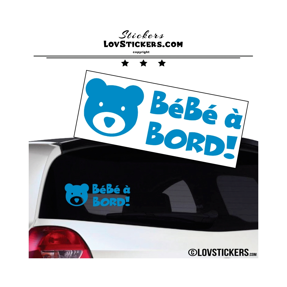 Stickers bébé à bord bleu ciel avec tête d'ours