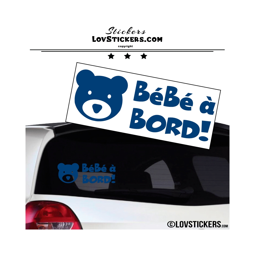 Stickers bébé à bord bleu avec tête d'ours
