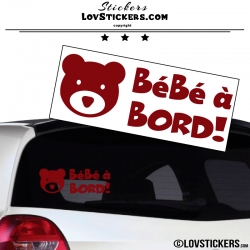 Stickers bébé à bord bordeau avec tête d'ours