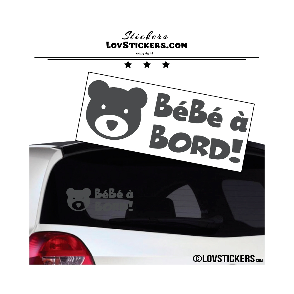 Stickers bébé à bord gris anthracite avec tête d'ours