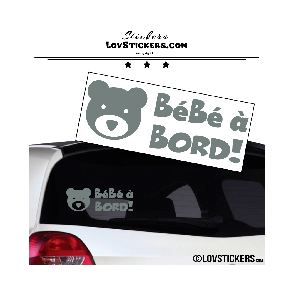 Stickers bébé à bord gris avec tête d'ours