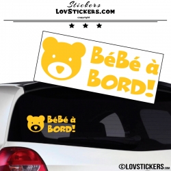 Stickers bébé à bord jaune avec tête d'ours