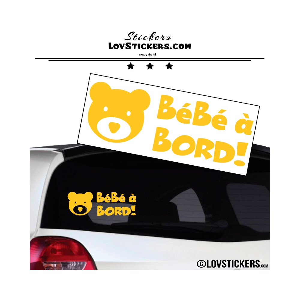 Stickers bébé à bord jaune avec tête d'ours
