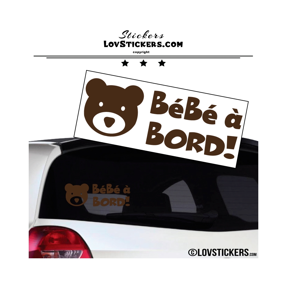 Stickers bébé à bord marron avec tête d'ours
