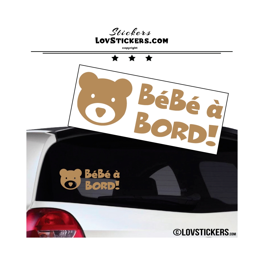 Stickers bébé à bord marron clair avec tête d'ours