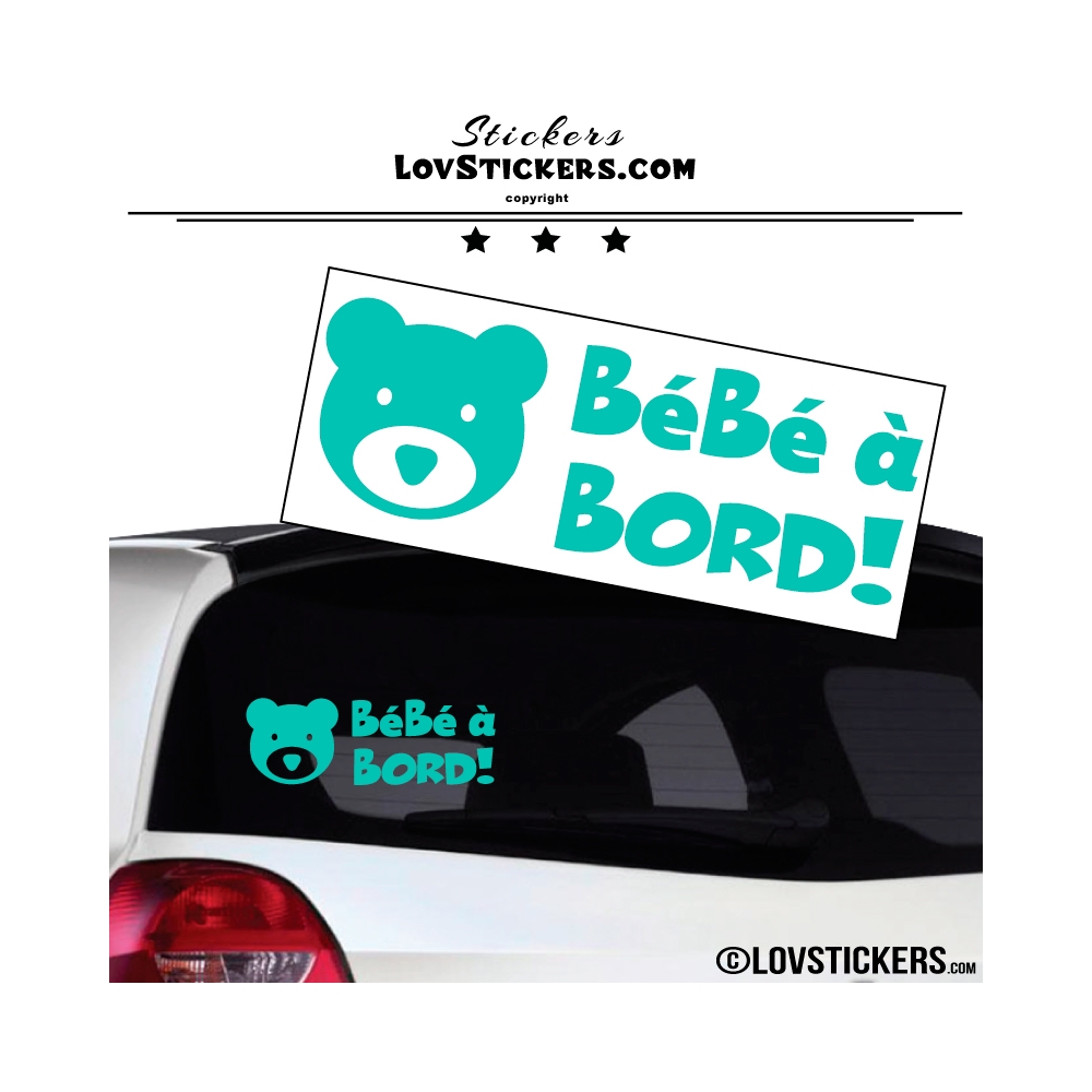 Stickers bébé à bord menthe avec tête d'ours