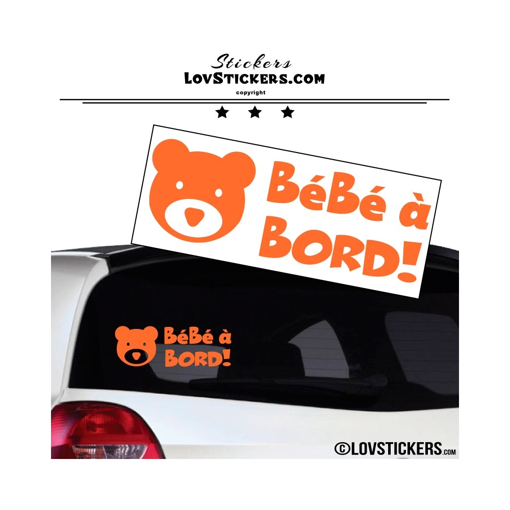 Stickers bébé à bord orange avec tête d'ours