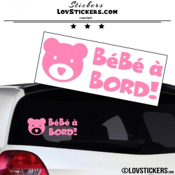 Stickers bébé à bord rose clair avec tête d'ours