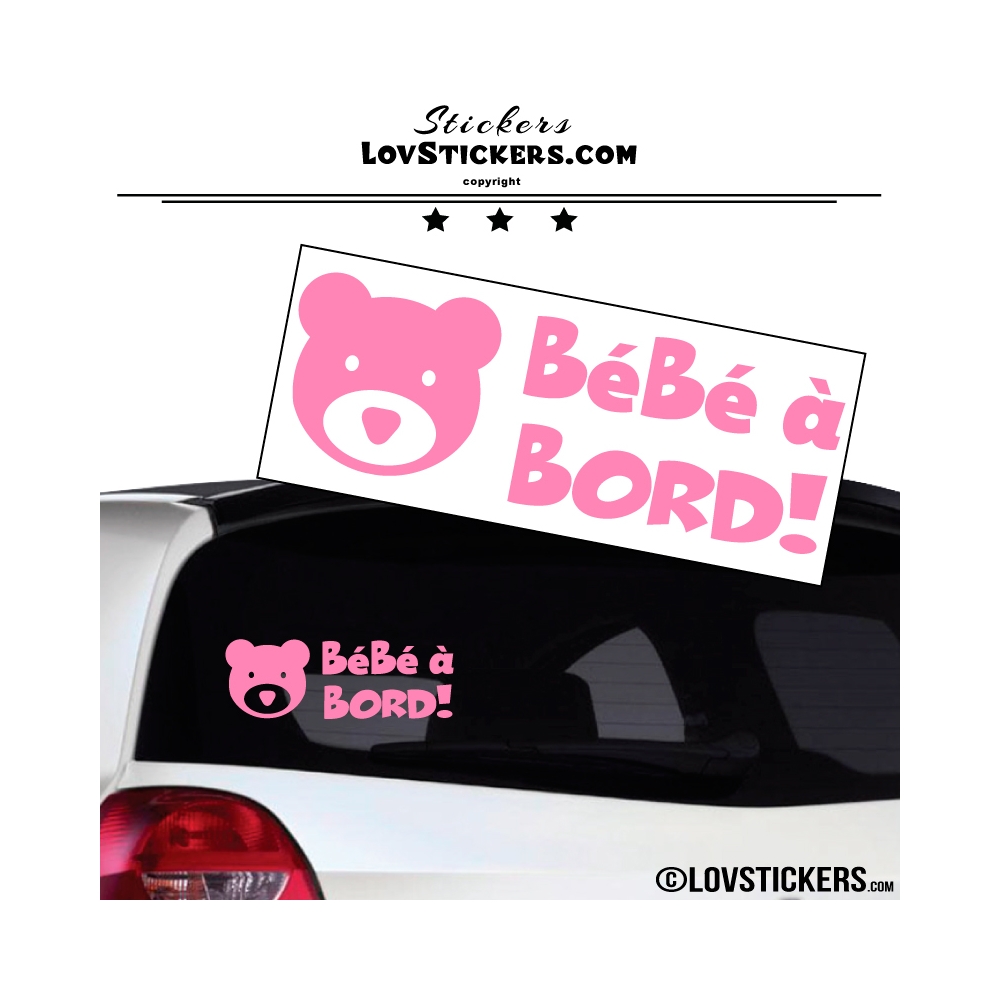 Stickers bébé à bord rose clair avec tête d'ours