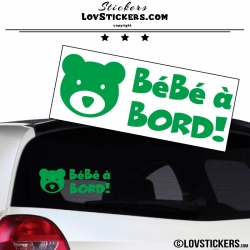 Stickers bébé à bord vert clair avec tête d'ours