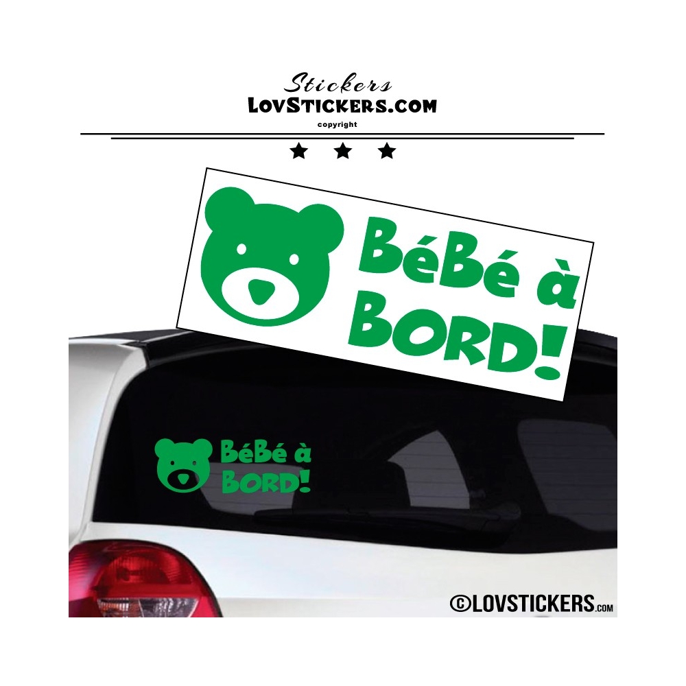 Stickers bébé à bord vert clair avec tête d'ours