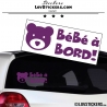 Stickers bébé à bord violet avec tête d'ours
