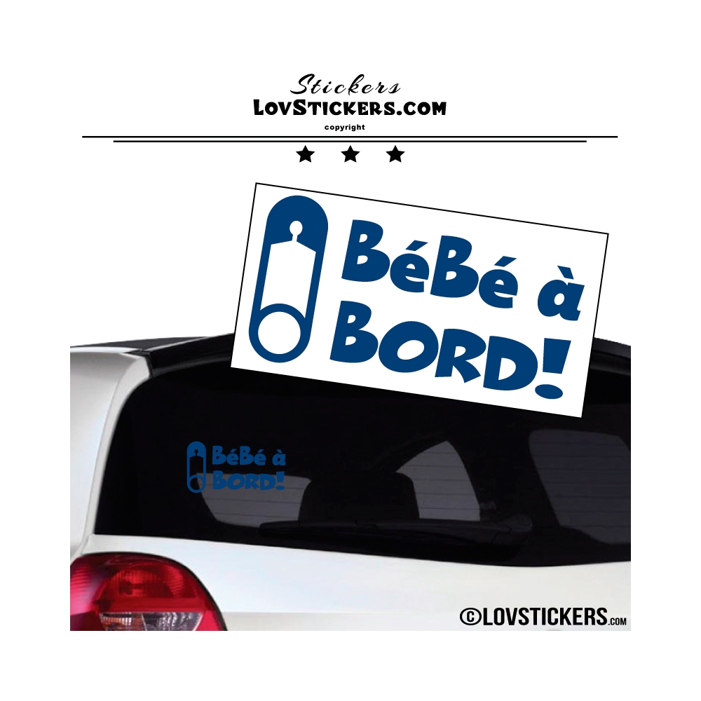 Sticker Bébé à Bord! bleu avec Epingle - Securité enfant voiture