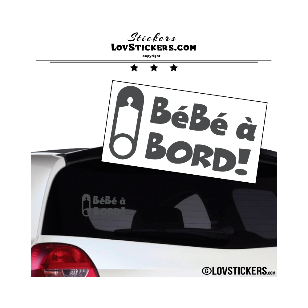 Sticker Bébé à Bord! gris dark avec Epingle - Securité enfant voiture