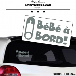 Sticker Bébé à Bord! gris clair avec Epingle - Securité enfant voiture