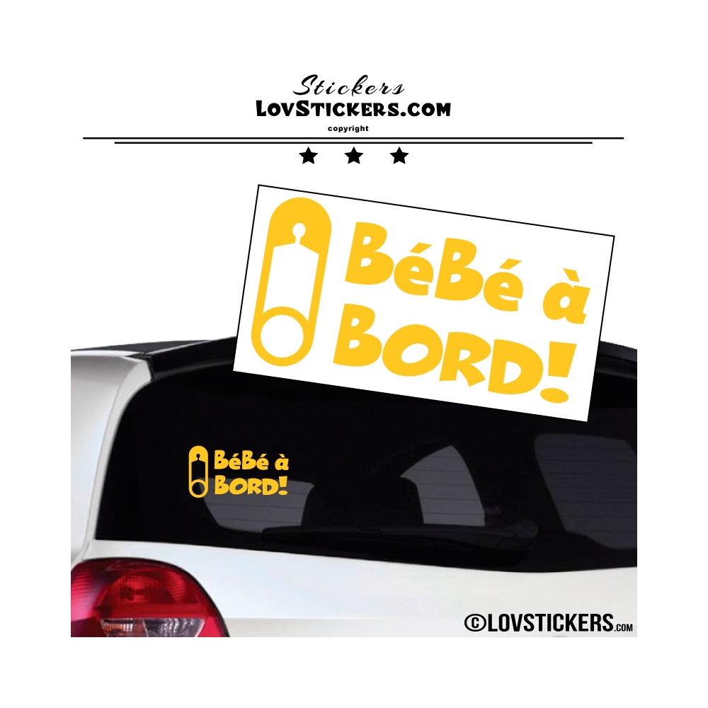 Sticker Bébé à Bord! jaune avec Epingle - Securité enfant voiture