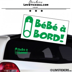 Sticker Bébé à Bord! vert avec epingle