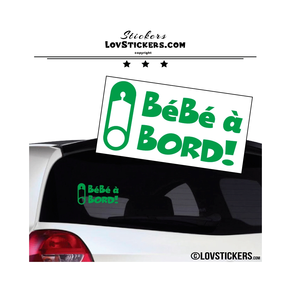 Sticker Bébé à Bord! vert avec epingle