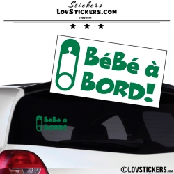 Sticker Bébé à Bord! vert foncé avec epingle