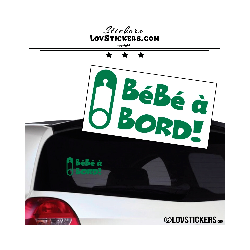 Sticker Bébé à Bord! vert foncé avec epingle