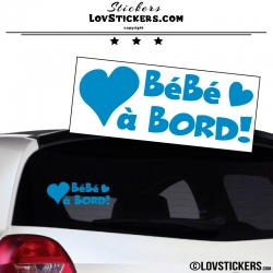 Sticker Bébé à Bord bleu ciel avec coeurs! - Securité enfant voiture