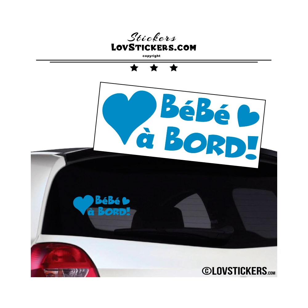 Sticker Bébé à Bord bleu ciel avec coeurs! - Securité enfant voiture