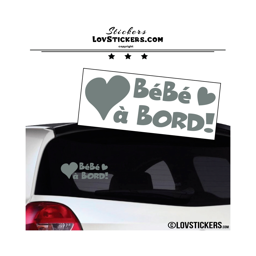 Sticker Bébé à Bord gris avec Coeus! - Securité enfant voiture