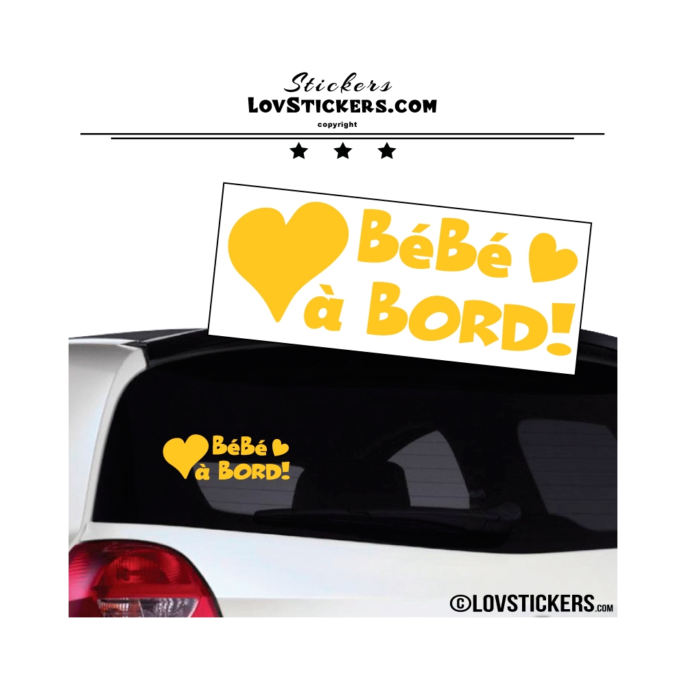 Sticker Bébé à Bord jaune avec  Coeurs! - Securité enfant voiture