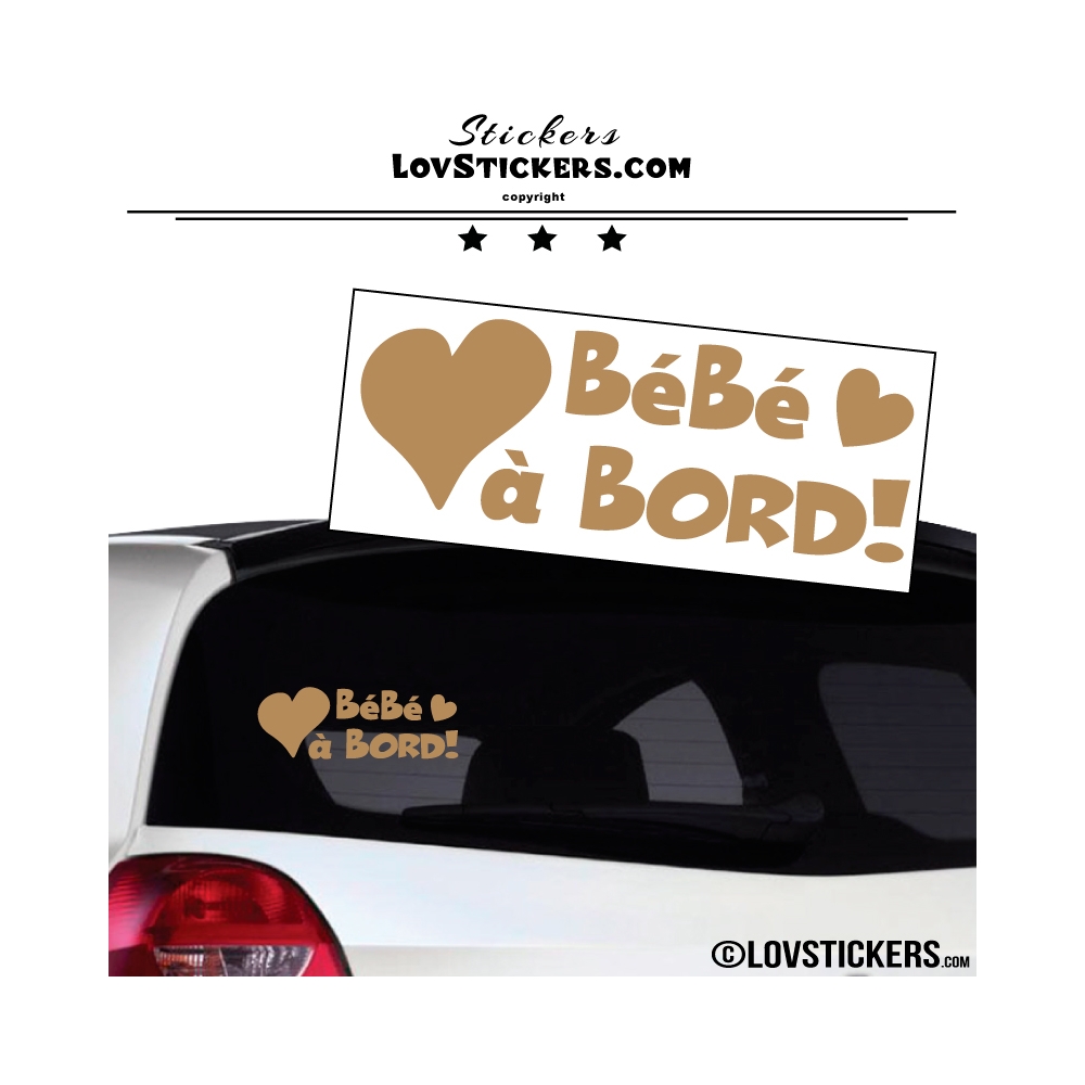 Sticker Bébé à Bord marron clair avec Coeurs! - Securité enfant voiture