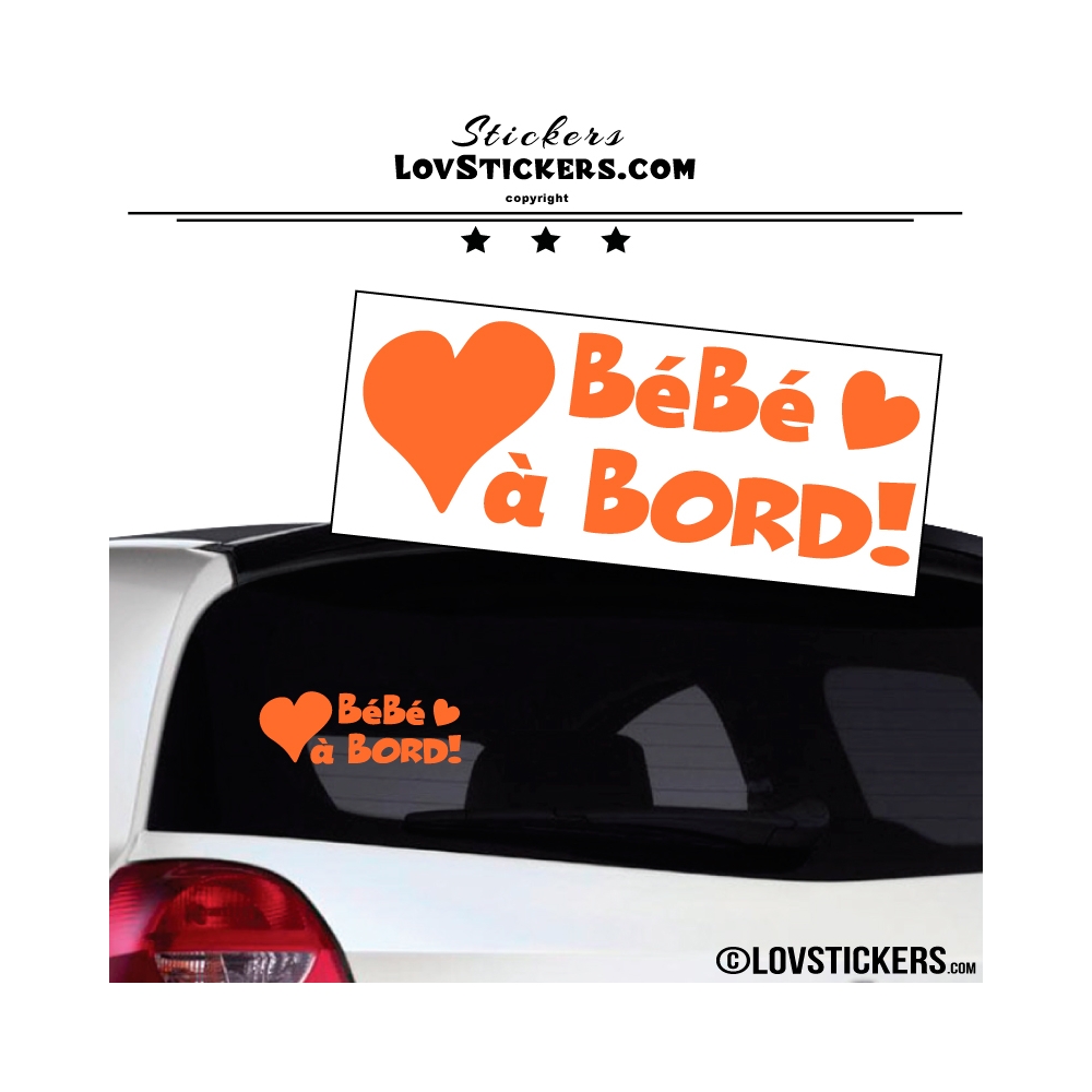 Sticker Bébé à Bord de couleur orange avec des Coeurs