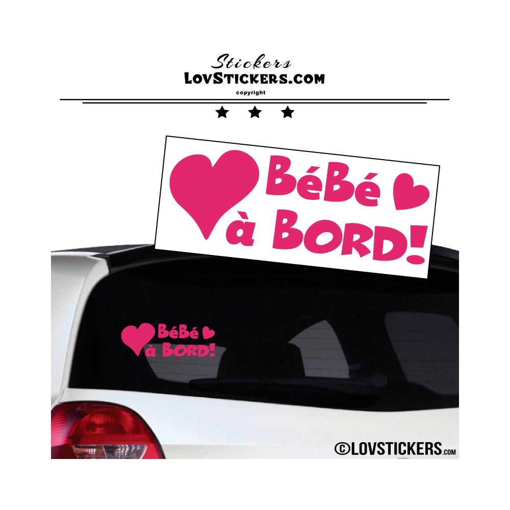 Sticker Bébé à Bord de couleur rose fishia avec des Coeurs