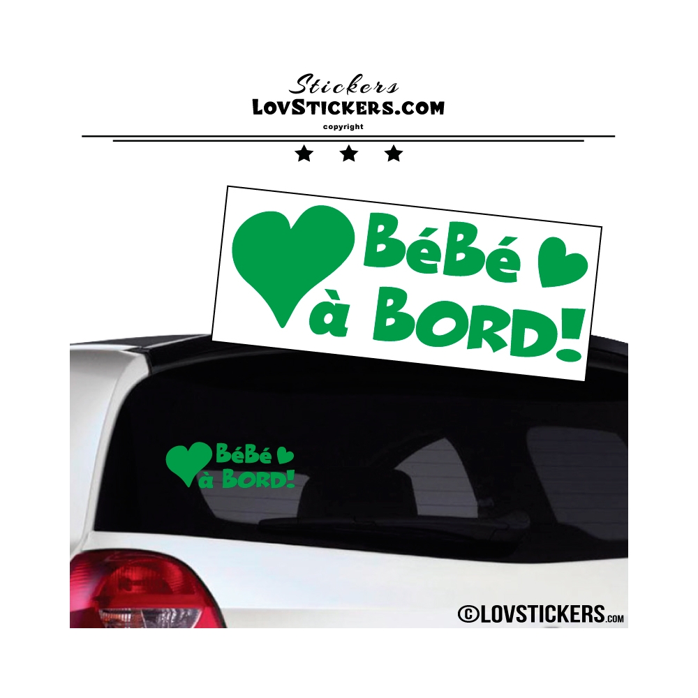 Sticker Bébé à Bord de couleur vert clair avec Coeurs