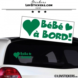 Sticker Bébé à Bord de couleur vert emeraude avec coeurs
