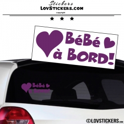 Sticker Bébé à Bord violet avec coeurs