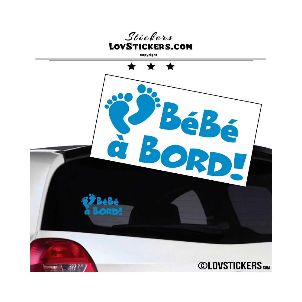 Sticker Bébé à Bord bleu ciel  - Pieds de Bébé - Securité enfant voiture