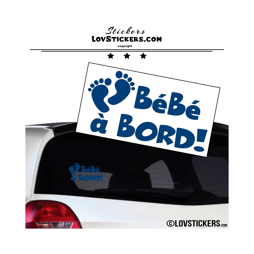 Sticker Bébé à Bord bleu  - Pieds de Bébé - Securité enfant voiture